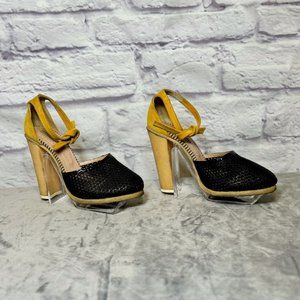 Opening Ceremony Black & Mustard Suede Ankle Tie Heels